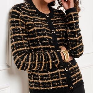 Talbots Gold plaid  Boucle cardigan